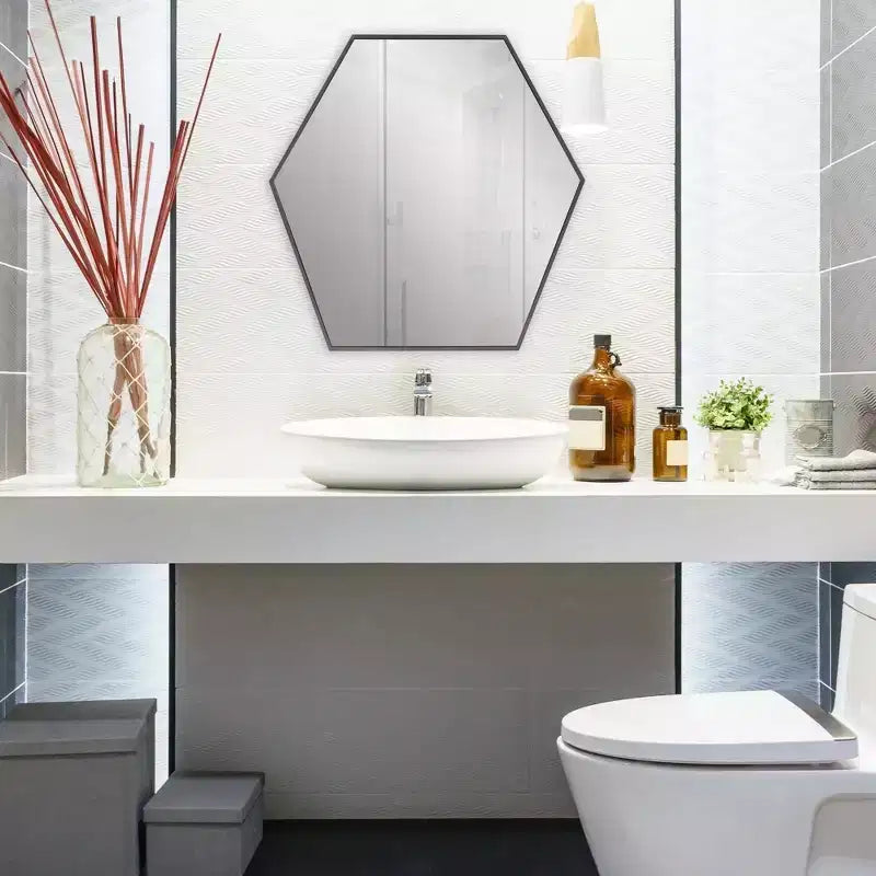 Howard Elliott 30"x30" Hexagonal Shaped Metal Framed Wall Mirror Silver
