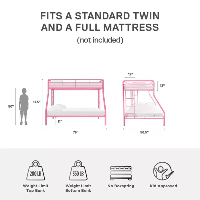 DHP Dusty Bunk Bed with Metal Frame and Ladder