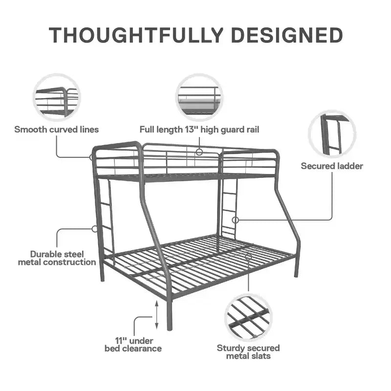 DHP Dusty Bunk Bed with Metal Frame and Ladder