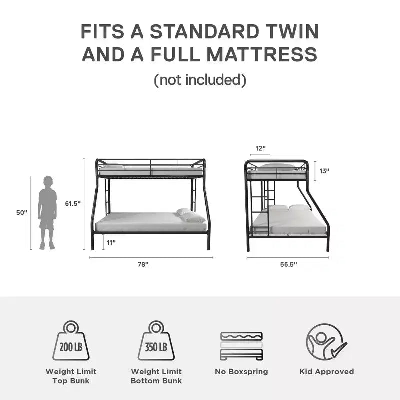 DHP Dusty Bunk Bed with Metal Frame and Ladder