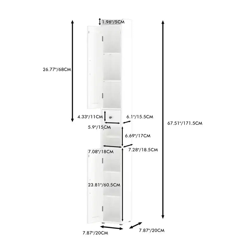 MAYEERTY 67.5 Tall Bathroom Storage Cabinet, Freestanding 2-Door Cabinet with Adjustable Shelves & Detachable Tissue Holder for Small Spaces Bathroom