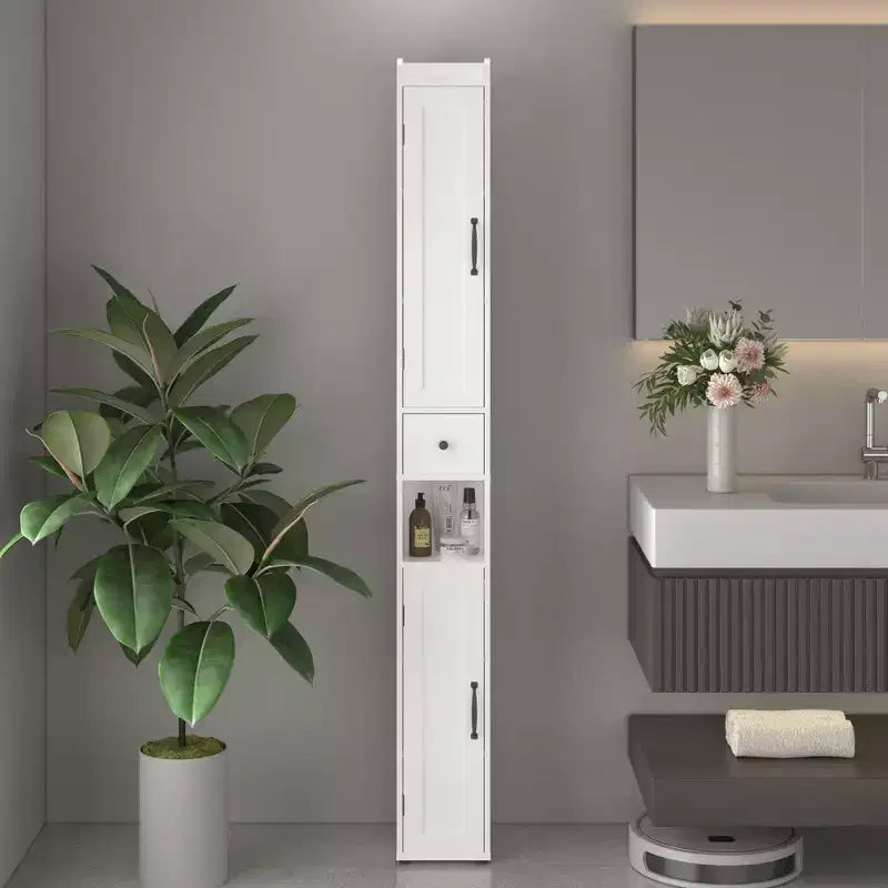 MAYEERTY 67.5 Tall Bathroom Storage Cabinet, Freestanding 2-Door Cabinet with Adjustable Shelves & Detachable Tissue Holder for Small Spaces Bathroom
