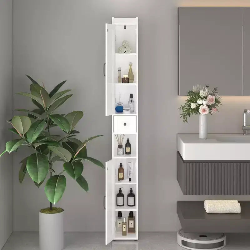 MAYEERTY 67.5 Tall Bathroom Storage Cabinet, Freestanding 2-Door Cabinet with Adjustable Shelves & Detachable Tissue Holder for Small Spaces Bathroom