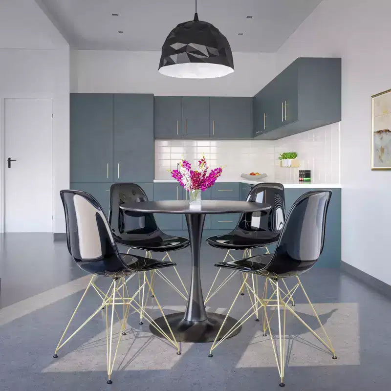 LeisureMod Cresco Modern Acrylic Dining Chairs (Set of 2) Eiffel Gold Chrome Base, Stylish Accent Chairs for Contemporary Dining Rooms & Kitchens