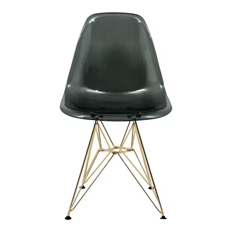 LeisureMod Cresco Modern Acrylic Dining Chairs (Set of 2) Eiffel Gold Chrome Base, Stylish Accent Chairs for Contemporary Dining Rooms & Kitchens