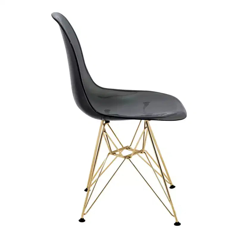 LeisureMod Cresco Modern Acrylic Dining Chairs (Set of 2) Eiffel Gold Chrome Base, Stylish Accent Chairs for Contemporary Dining Rooms & Kitchens