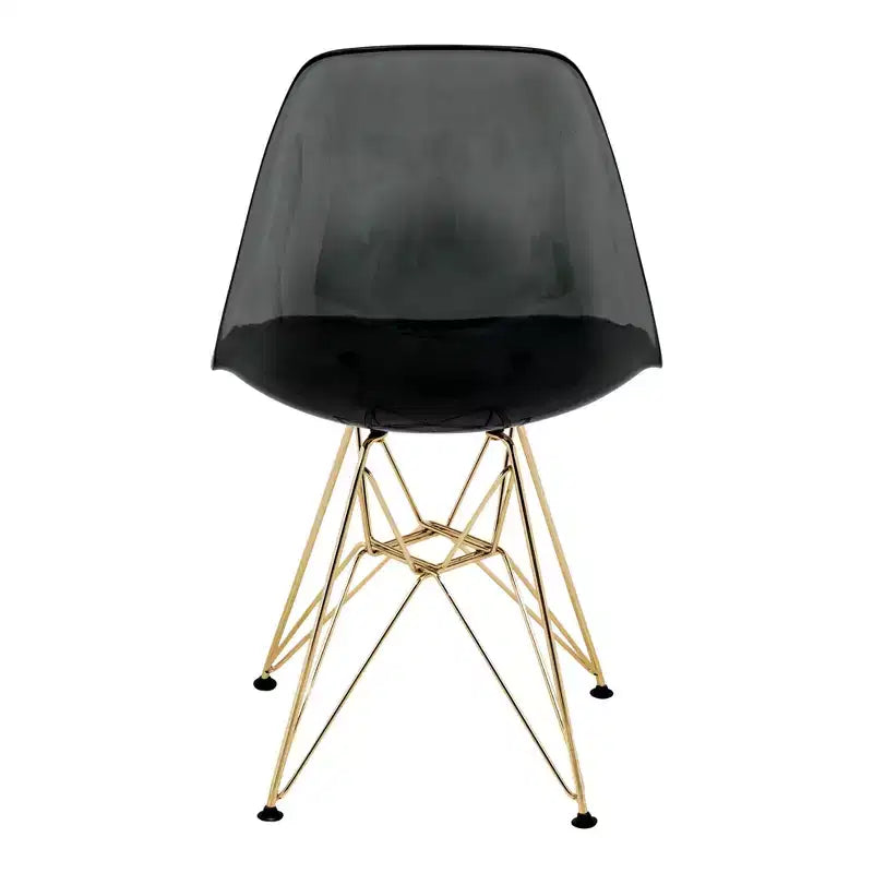 LeisureMod Cresco Modern Acrylic Dining Chairs (Set of 2) Eiffel Gold Chrome Base, Stylish Accent Chairs for Contemporary Dining Rooms & Kitchens