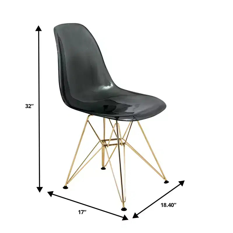 LeisureMod Cresco Modern Acrylic Dining Chairs (Set of 2) Eiffel Gold Chrome Base, Stylish Accent Chairs for Contemporary Dining Rooms & Kitchens