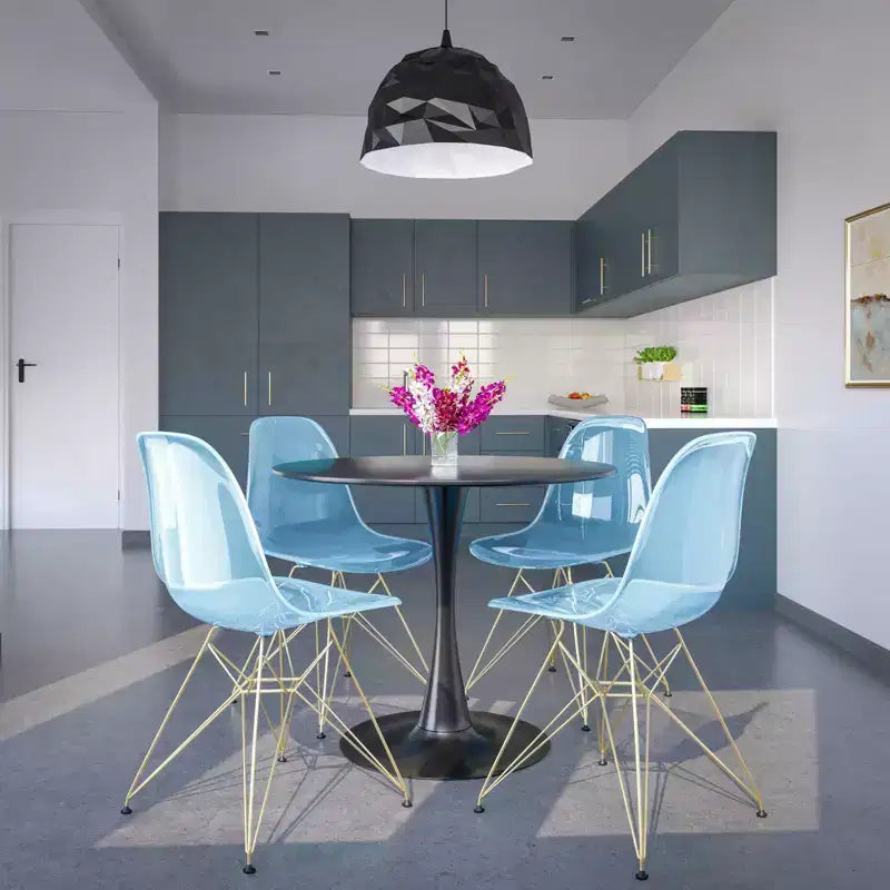 LeisureMod Cresco Modern Acrylic Dining Chairs (Set of 2) Eiffel Gold Chrome Base, Stylish Accent Chairs for Contemporary Dining Rooms & Kitchens