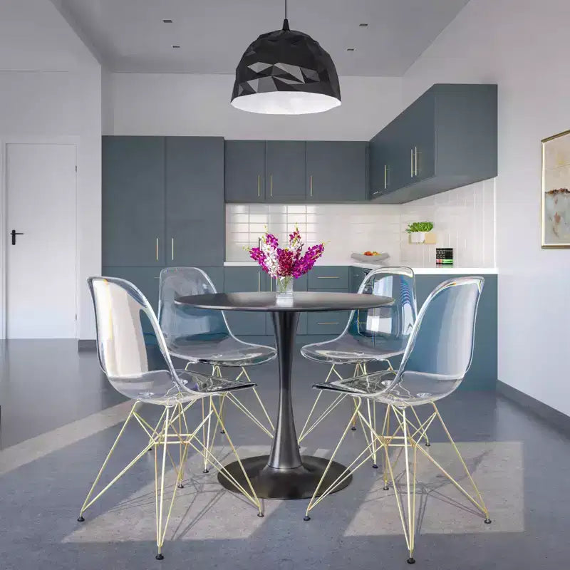 LeisureMod Cresco Modern Acrylic Dining Chairs (Set of 2) Eiffel Gold Chrome Base, Stylish Accent Chairs for Contemporary Dining Rooms & Kitchens