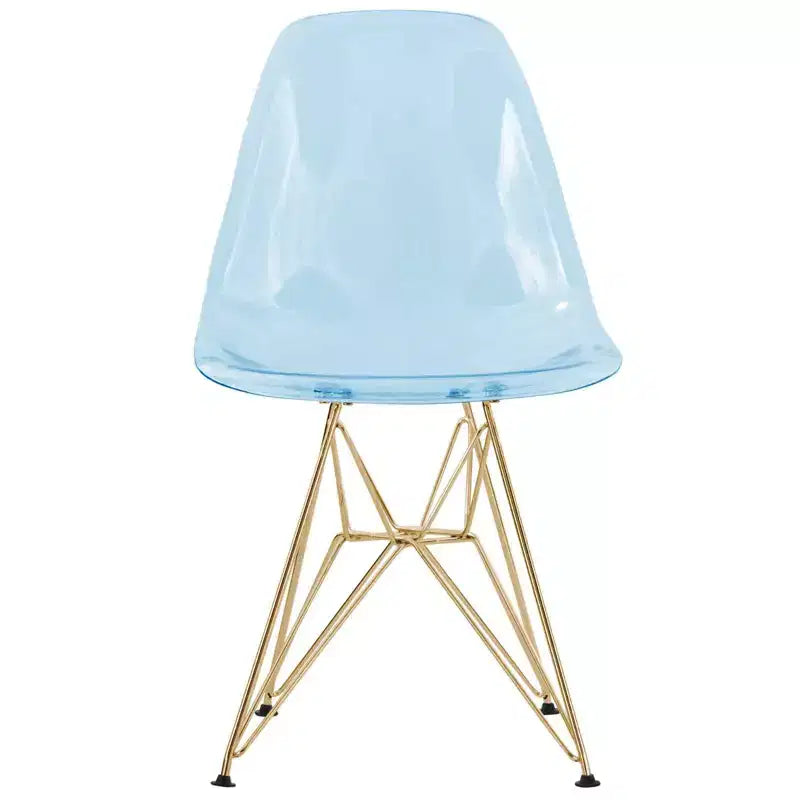 LeisureMod Cresco Modern Acrylic Dining Chairs (Set of 2) Eiffel Gold Chrome Base, Stylish Accent Chairs for Contemporary Dining Rooms & Kitchens