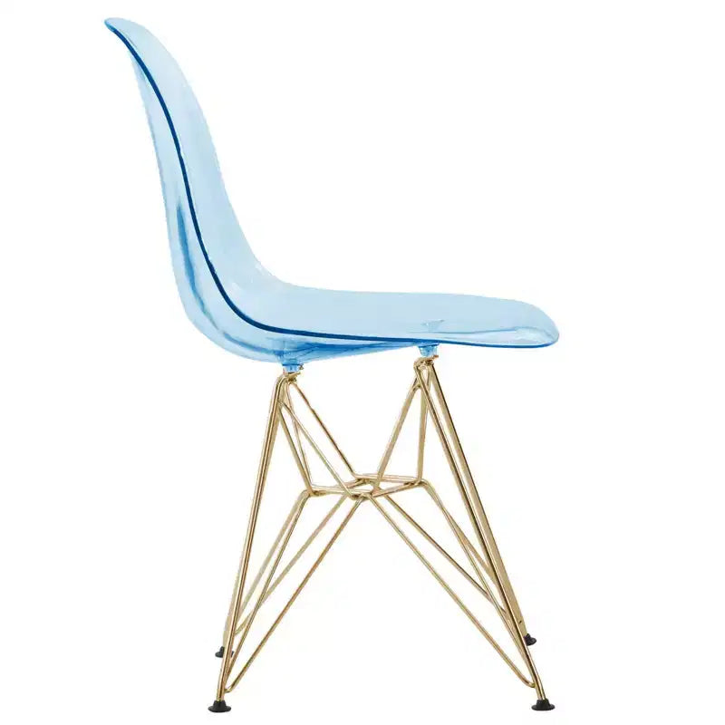 LeisureMod Cresco Modern Acrylic Dining Chairs (Set of 2) Eiffel Gold Chrome Base, Stylish Accent Chairs for Contemporary Dining Rooms & Kitchens