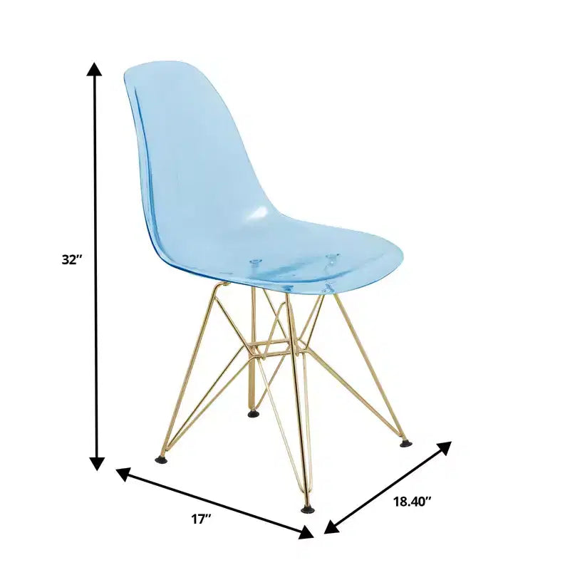 LeisureMod Cresco Modern Acrylic Dining Chairs (Set of 2) Eiffel Gold Chrome Base, Stylish Accent Chairs for Contemporary Dining Rooms & Kitchens