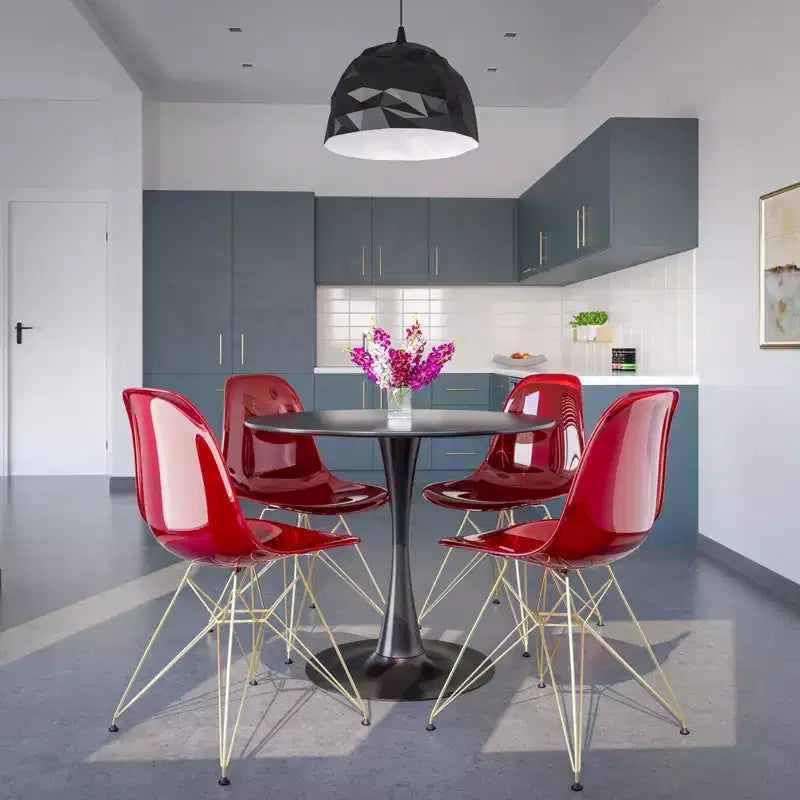 LeisureMod Cresco Modern Acrylic Dining Chairs (Set of 2) Eiffel Gold Chrome Base, Stylish Accent Chairs for Contemporary Dining Rooms & Kitchens