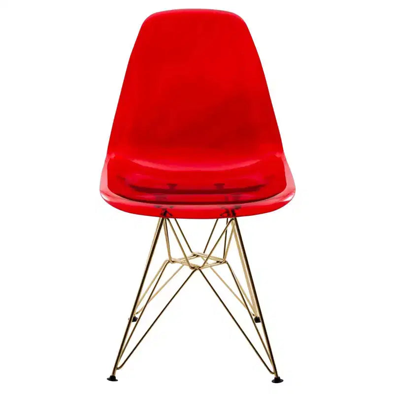 LeisureMod Cresco Modern Acrylic Dining Chairs (Set of 2) Eiffel Gold Chrome Base, Stylish Accent Chairs for Contemporary Dining Rooms & Kitchens