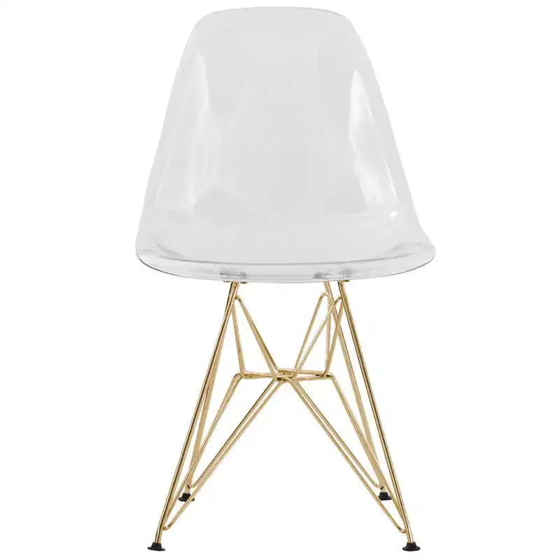 LeisureMod Cresco Modern Acrylic Dining Chairs (Set of 2) Eiffel Gold Chrome Base, Stylish Accent Chairs for Contemporary Dining Rooms & Kitchens
