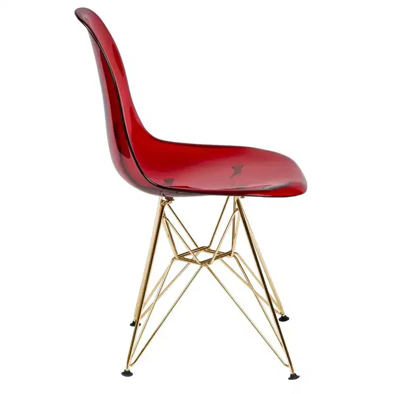 LeisureMod Cresco Modern Acrylic Dining Chairs (Set of 2) Eiffel Gold Chrome Base, Stylish Accent Chairs for Contemporary Dining Rooms & Kitchens