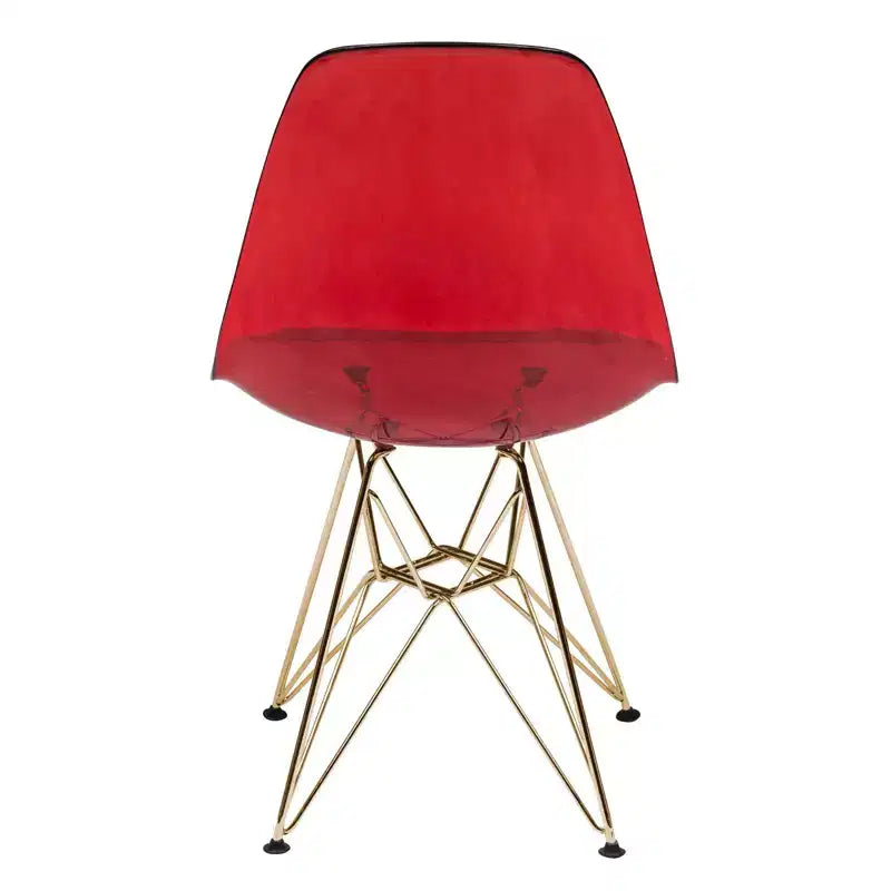 LeisureMod Cresco Modern Acrylic Dining Chairs (Set of 2) Eiffel Gold Chrome Base, Stylish Accent Chairs for Contemporary Dining Rooms & Kitchens