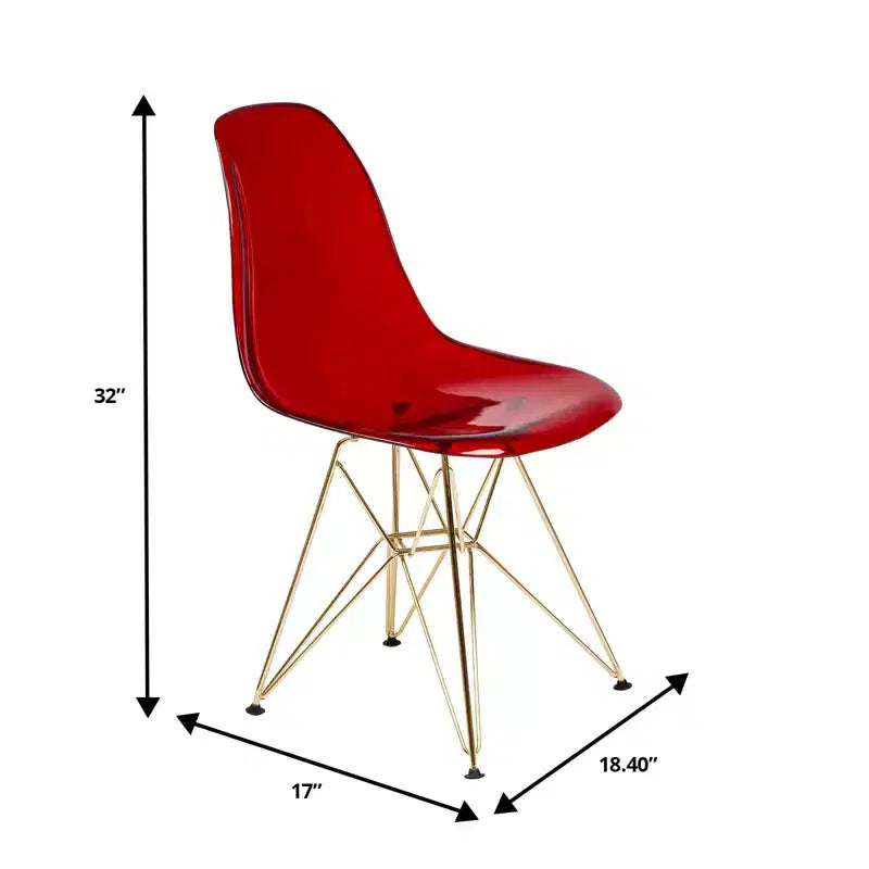 LeisureMod Cresco Modern Acrylic Dining Chairs (Set of 2) Eiffel Gold Chrome Base, Stylish Accent Chairs for Contemporary Dining Rooms & Kitchens