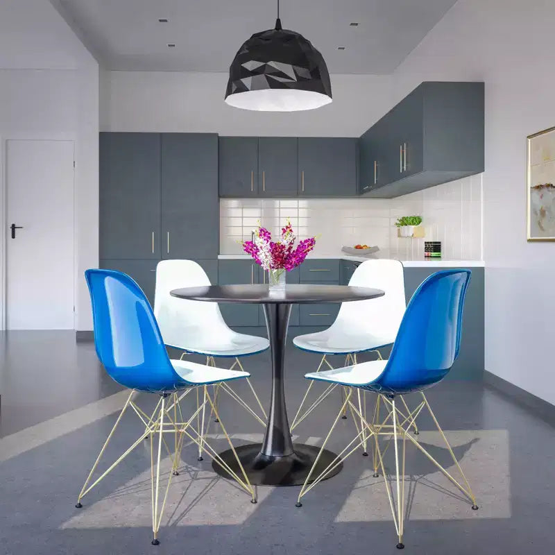 LeisureMod Cresco Modern Acrylic Dining Chairs (Set of 2) Eiffel Gold Chrome Base, Stylish Accent Chairs for Contemporary Dining Rooms & Kitchens