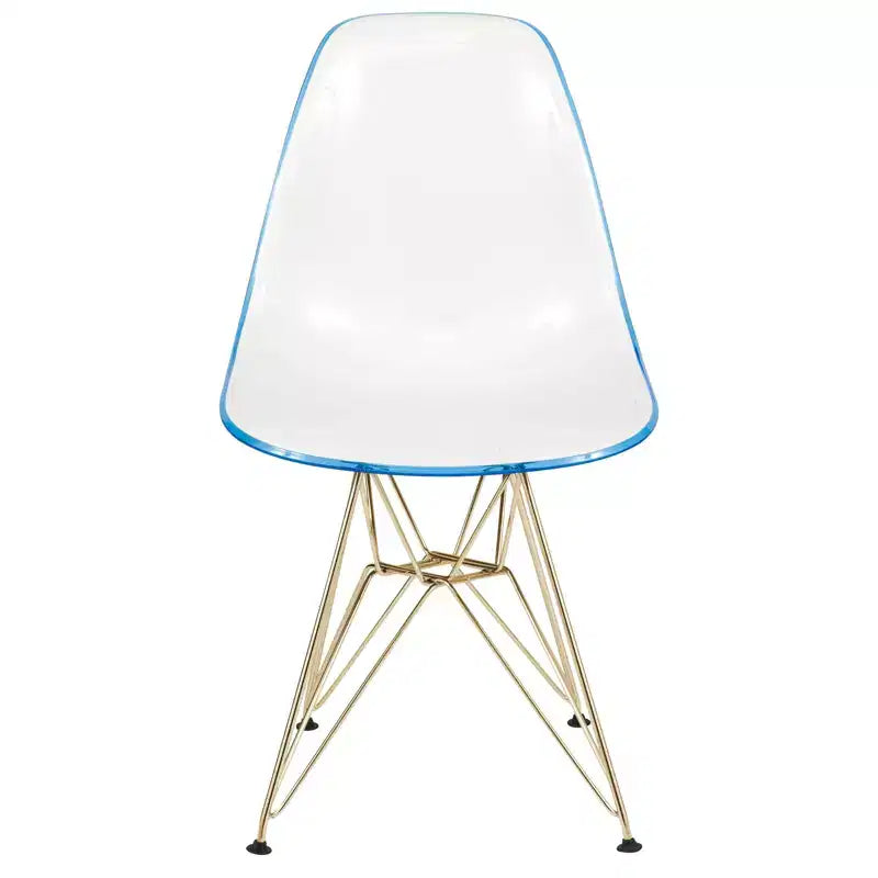 LeisureMod Cresco Modern Acrylic Dining Chairs (Set of 2) Eiffel Gold Chrome Base, Stylish Accent Chairs for Contemporary Dining Rooms & Kitchens