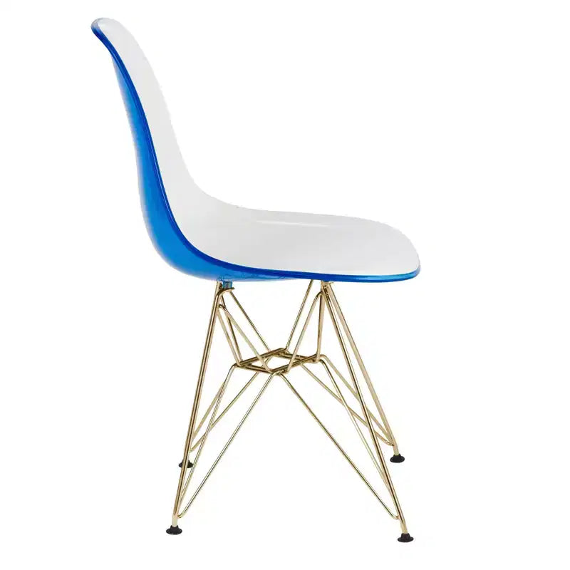 LeisureMod Cresco Modern Acrylic Dining Chairs (Set of 2) Eiffel Gold Chrome Base, Stylish Accent Chairs for Contemporary Dining Rooms & Kitchens