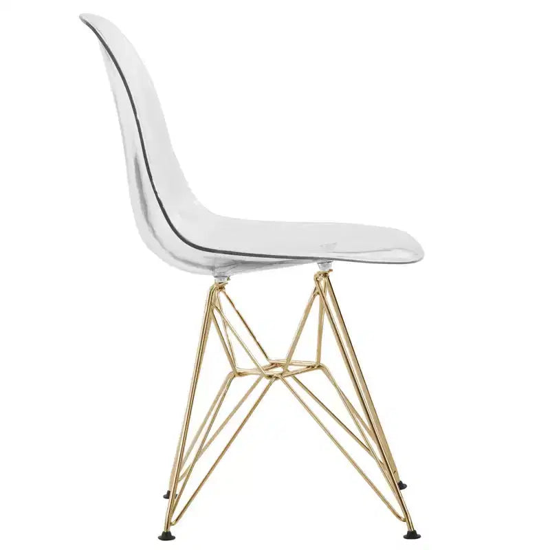 LeisureMod Cresco Modern Acrylic Dining Chairs (Set of 2) Eiffel Gold Chrome Base, Stylish Accent Chairs for Contemporary Dining Rooms & Kitchens
