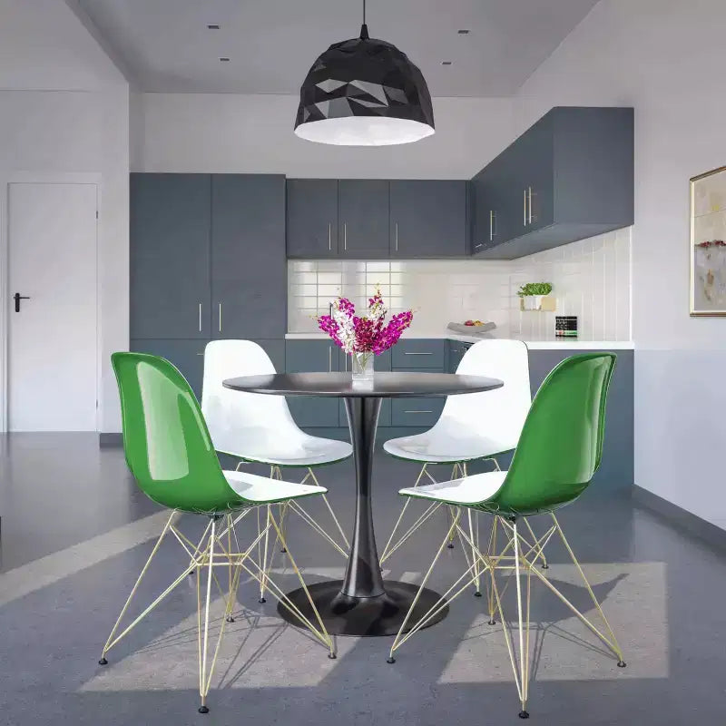 LeisureMod Cresco Modern Acrylic Dining Chairs (Set of 2) Eiffel Gold Chrome Base, Stylish Accent Chairs for Contemporary Dining Rooms & Kitchens