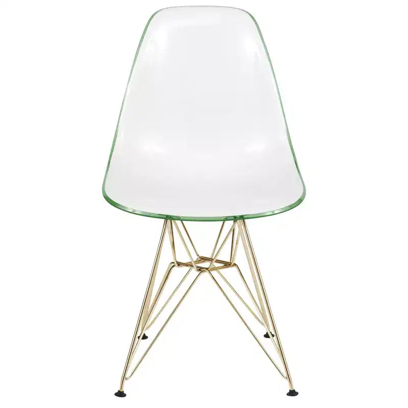 LeisureMod Cresco Modern Acrylic Dining Chairs (Set of 2) Eiffel Gold Chrome Base, Stylish Accent Chairs for Contemporary Dining Rooms & Kitchens