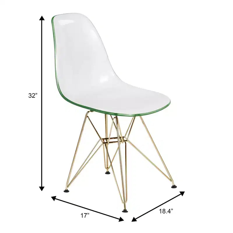 LeisureMod Cresco Modern Acrylic Dining Chairs (Set of 2) Eiffel Gold Chrome Base, Stylish Accent Chairs for Contemporary Dining Rooms & Kitchens