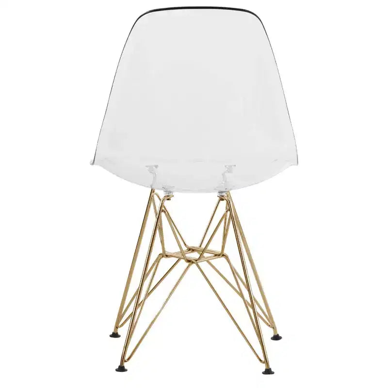 LeisureMod Cresco Modern Acrylic Dining Chairs (Set of 2) Eiffel Gold Chrome Base, Stylish Accent Chairs for Contemporary Dining Rooms & Kitchens