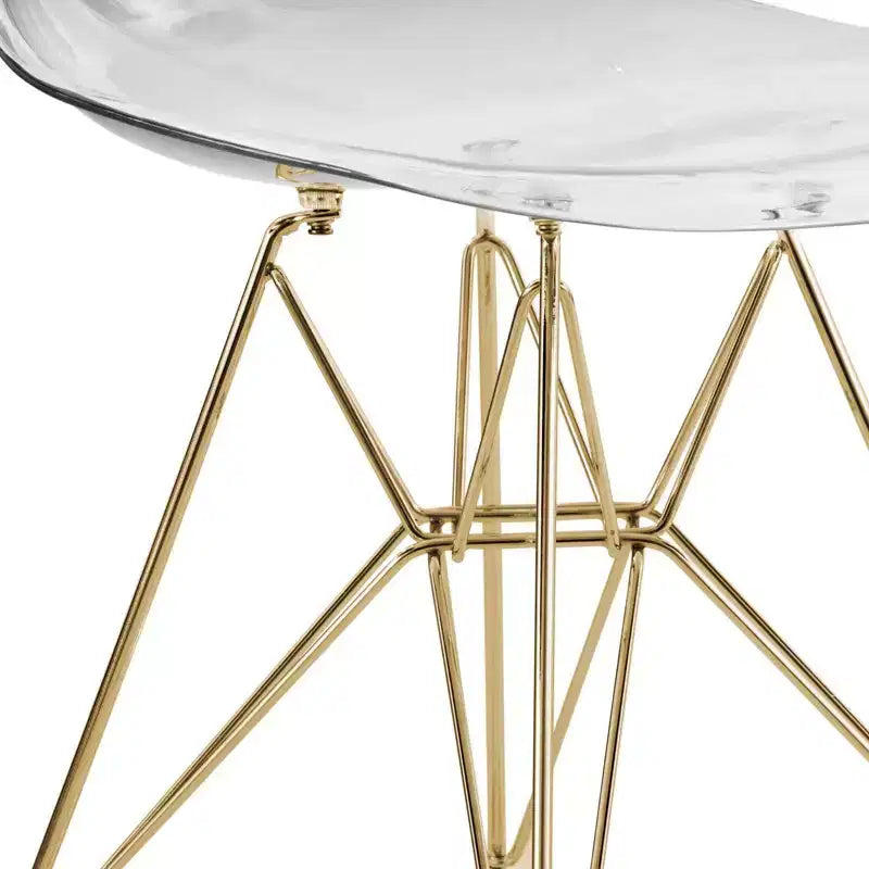 LeisureMod Cresco Modern Acrylic Dining Chairs (Set of 2) Eiffel Gold Chrome Base, Stylish Accent Chairs for Contemporary Dining Rooms & Kitchens