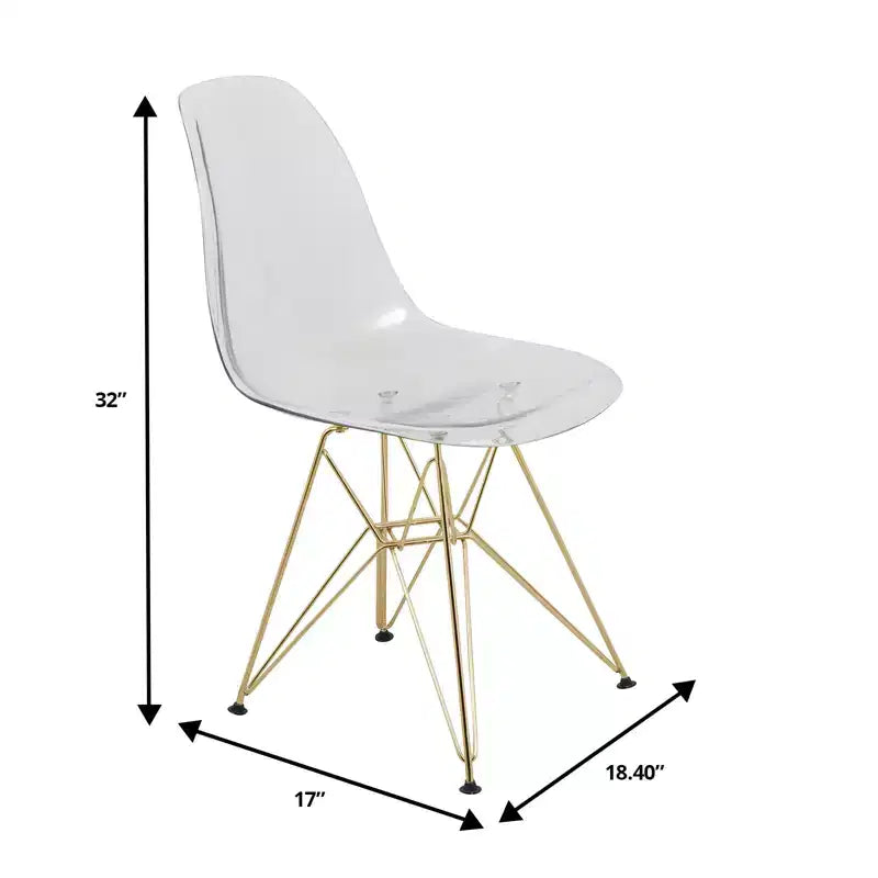 LeisureMod Cresco Modern Acrylic Dining Chairs (Set of 2) Eiffel Gold Chrome Base, Stylish Accent Chairs for Contemporary Dining Rooms & Kitchens