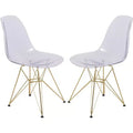 LeisureMod Cresco Modern Acrylic Dining Chairs (Set of 2) Eiffel Gold Chrome Base, Stylish Accent Chairs for Contemporary Dining Rooms & Kitchens