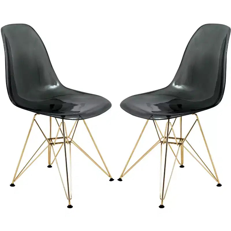 LeisureMod Cresco Modern Acrylic Dining Chairs (Set of 2) Eiffel Gold Chrome Base, Stylish Accent Chairs for Contemporary Dining Rooms & Kitchens