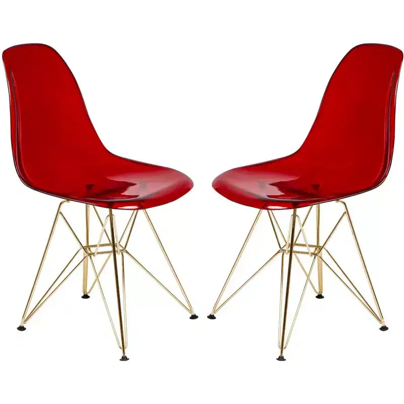 LeisureMod Cresco Modern Acrylic Dining Chairs (Set of 2) Eiffel Gold Chrome Base, Stylish Accent Chairs for Contemporary Dining Rooms & Kitchens