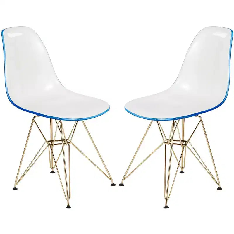 LeisureMod Cresco Modern Acrylic Dining Chairs (Set of 2) Eiffel Gold Chrome Base, Stylish Accent Chairs for Contemporary Dining Rooms & Kitchens