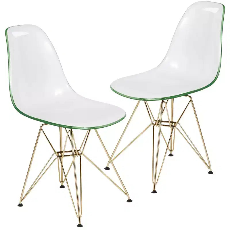 LeisureMod Cresco Modern Acrylic Dining Chairs (Set of 2) Eiffel Gold Chrome Base, Stylish Accent Chairs for Contemporary Dining Rooms & Kitchens