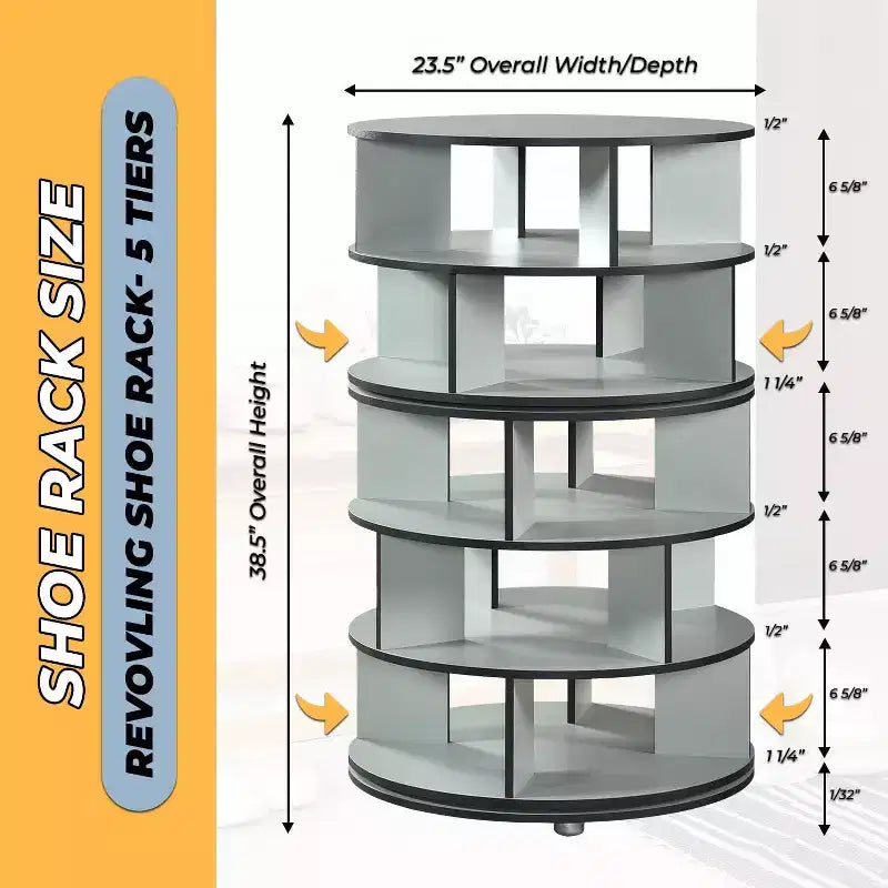Kings Brand Furniture 5-Tier Rotating Shoe Rack360 spinning storage tower, perfect for closets, entryways, bedrooms, or hallways