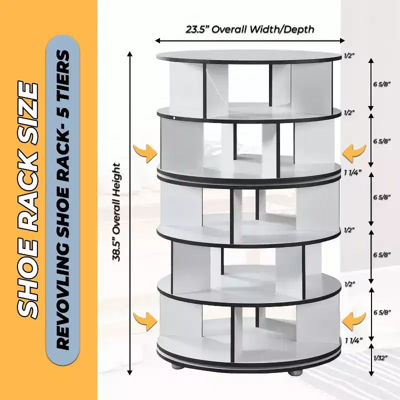 Kings Brand Furniture 5-Tier Rotating Shoe Rack360 spinning storage tower, perfect for closets, entryways, bedrooms, or hallways