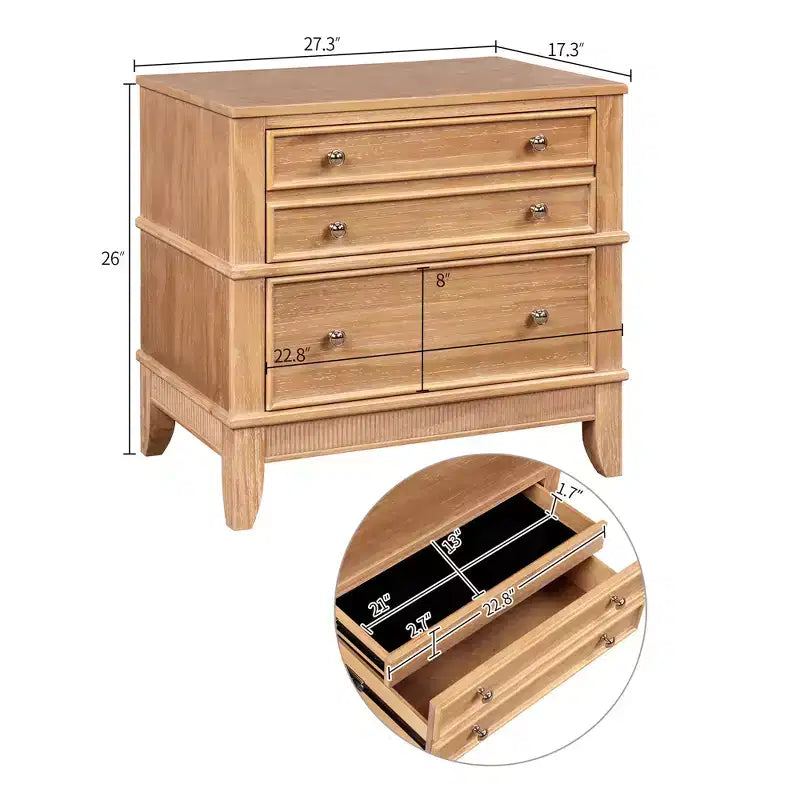 27.3W 3-Drawer Nightstand, Solid Pine Wood Side Table End Table for Living Room, Hallway & Entryway, Natural - ModernLuxe