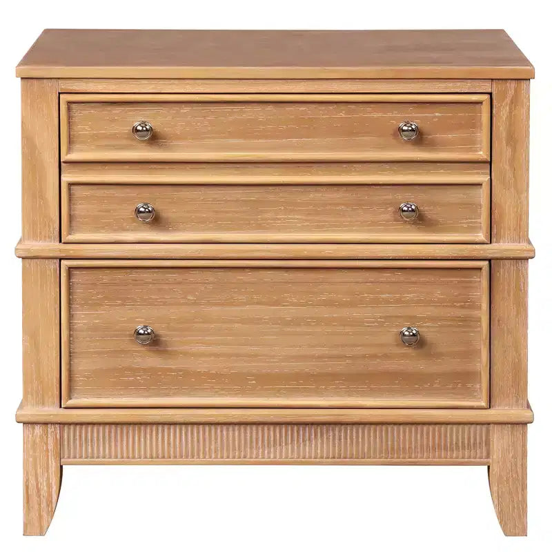 27.3W 3-Drawer Nightstand, Solid Pine Wood Side Table End Table for Living Room, Hallway & Entryway, Natural - ModernLuxe