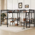 Whisen 117.9''L x 77.9''W x 68.1''H Twin Size Metal Loft Bed with 2 Built-in Desks and 2 Ladders - Black