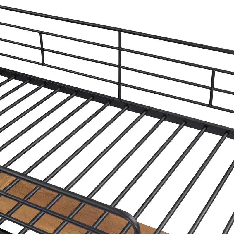 Twin/Full Size Metal Loft Bed with 3 Layers of Shelves and L-Shaped Desk - ModernLuxe