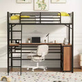 Twin/Full Size Metal Loft Bed with 3 Layers of Shelves and L-Shaped Desk - ModernLuxe