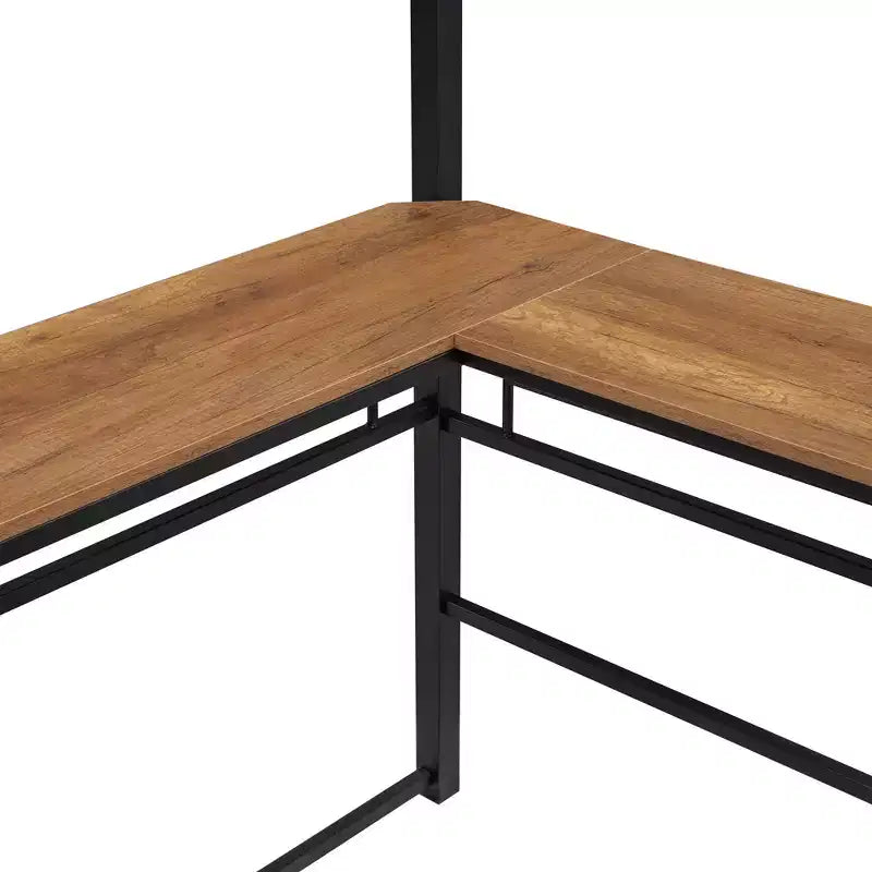 Twin/Full Size Metal Loft Bed with 3 Layers of Shelves and L-Shaped Desk - ModernLuxe
