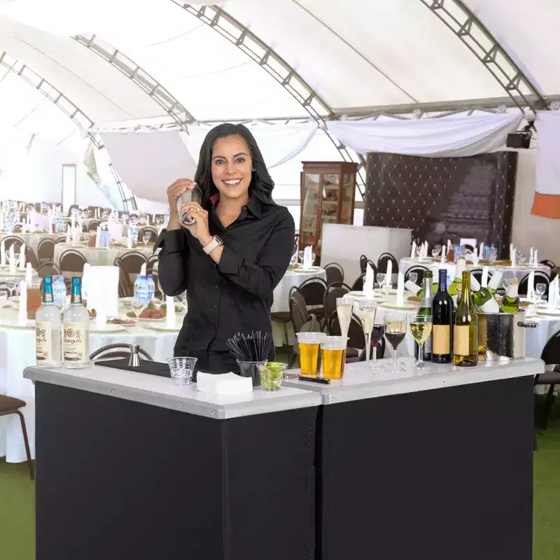 GoBar Portable Double Pop Up Bar Table Set - Mobile Bartender Station for Events - Includes Carrying Case
