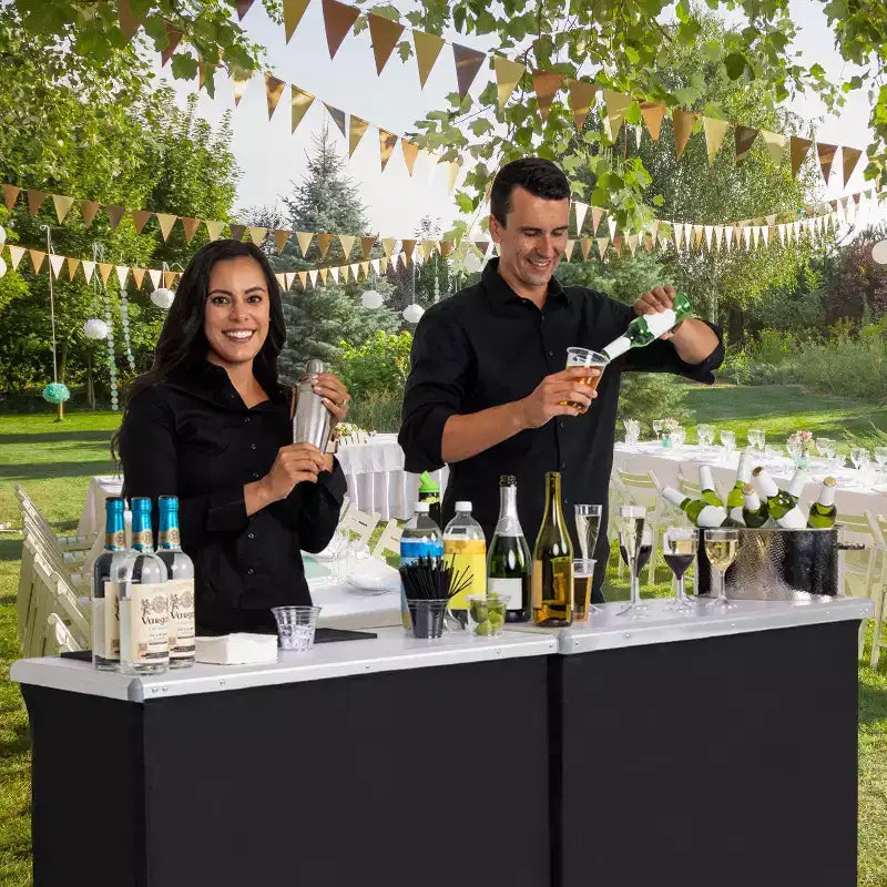 GoBar Portable Double Pop Up Bar Table Set - Mobile Bartender Station for Events - Includes Carrying Case