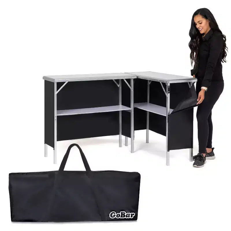 GoBar Portable Double Pop Up Bar Table Set - Mobile Bartender Station for Events - Includes Carrying Case