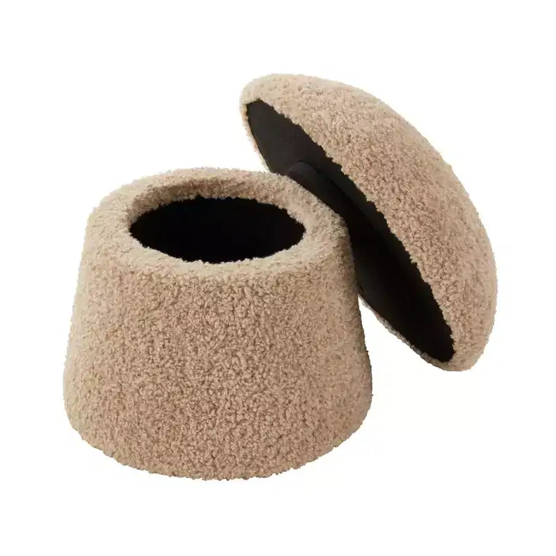 Saro Lifestyle Mushroom Storage Ottoman Faux Shearling Footrest with Hidden Storage, Decorative Accent Stool for Living Room or Bedroom